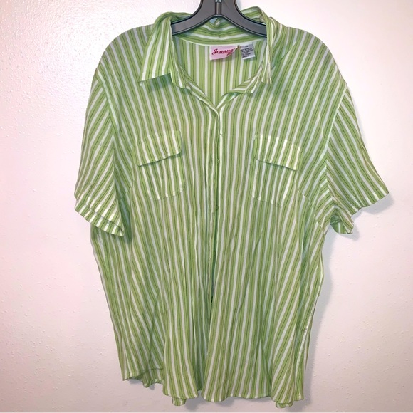Joanna Plus 3x Stripe Button Down 2 Pocket Rayon Polyester Blend Shirt - Picture 1 of 9